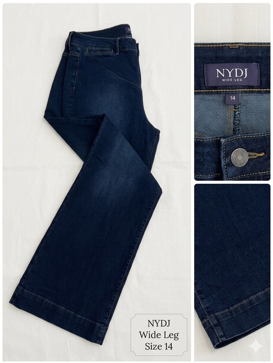 NYDJ Denim - NYDJ Teresa Wide Leg Jeans 14 Dark Wash Trouser Style High Rise Minimalist
